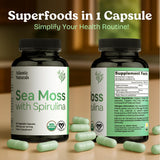 Atlantic Naturals cápsulas con espirulina mostrando nutrientes esenciales