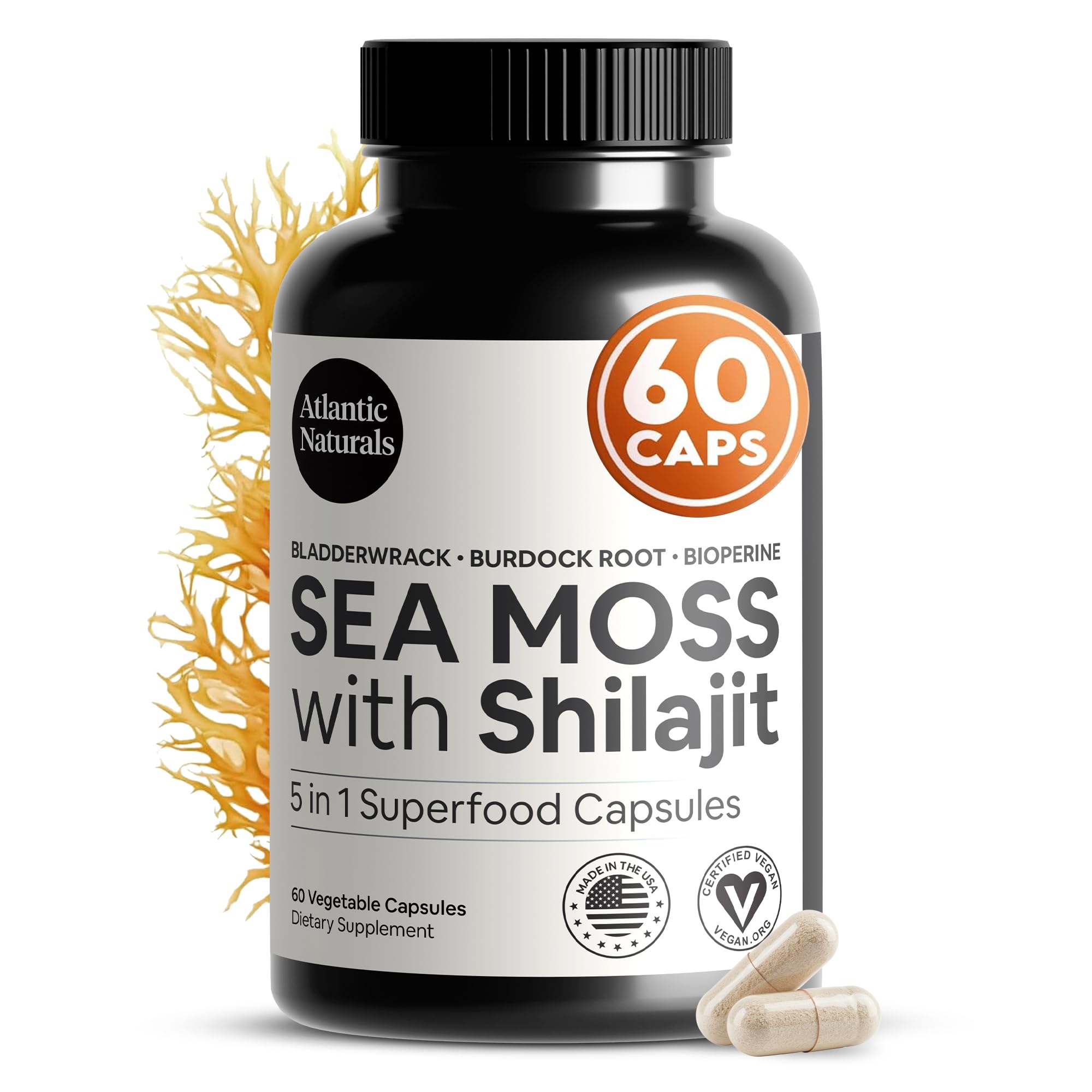 Atlantic Naturals cápsulas musgo marino shilajit botella: soporte para tu rutina diaria