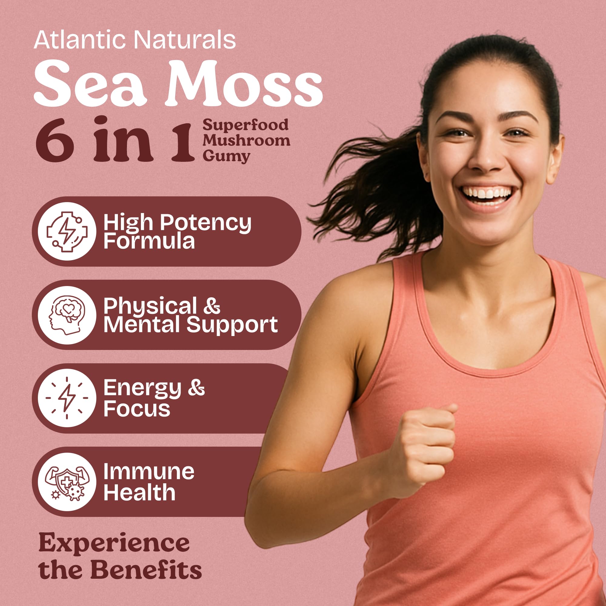 Atlantic Naturals gominolas de musgo marino, energía sostenida para el día.