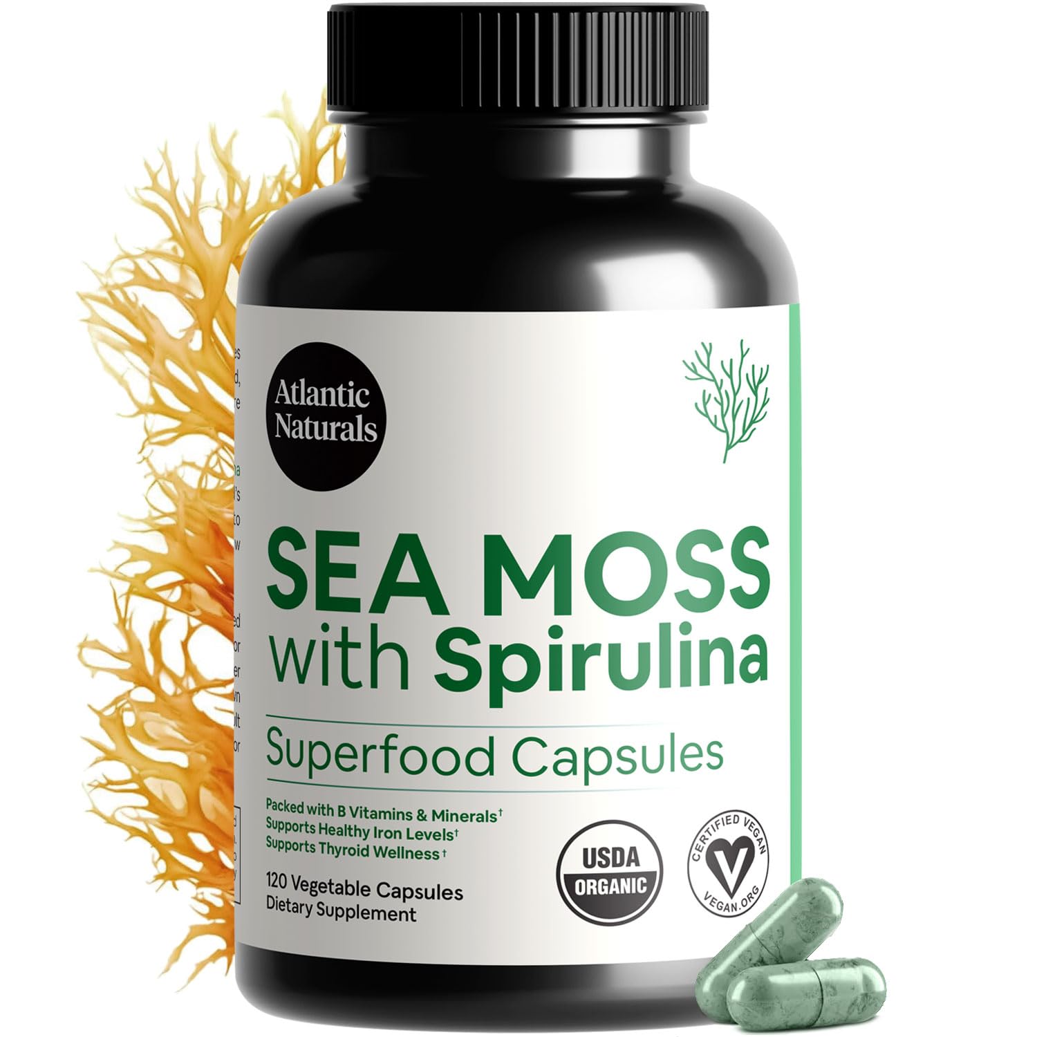 Atlantic Naturals cápsulas de musgo mar irlandés con espirulina para bienestar diario