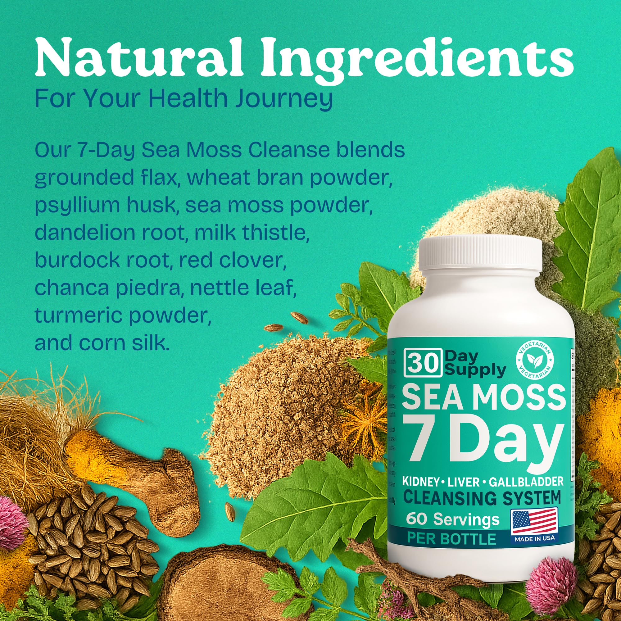 Atlantic Naturals cápsulas de musgo marino con trébol rojo para nutrición diaria.