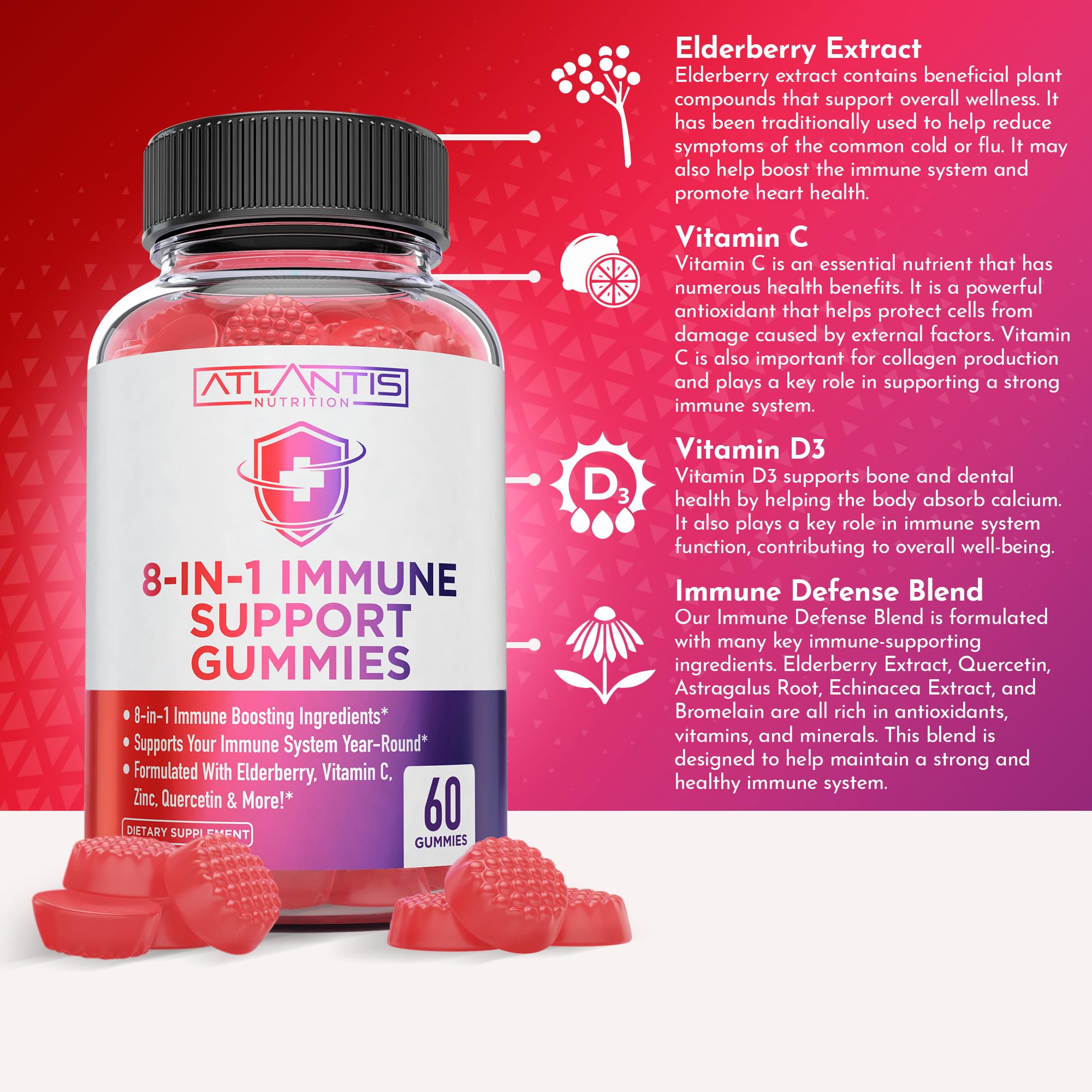 Etiqueta Atlantis Nutrition inmunidad sauco, detalle de ingredientes.