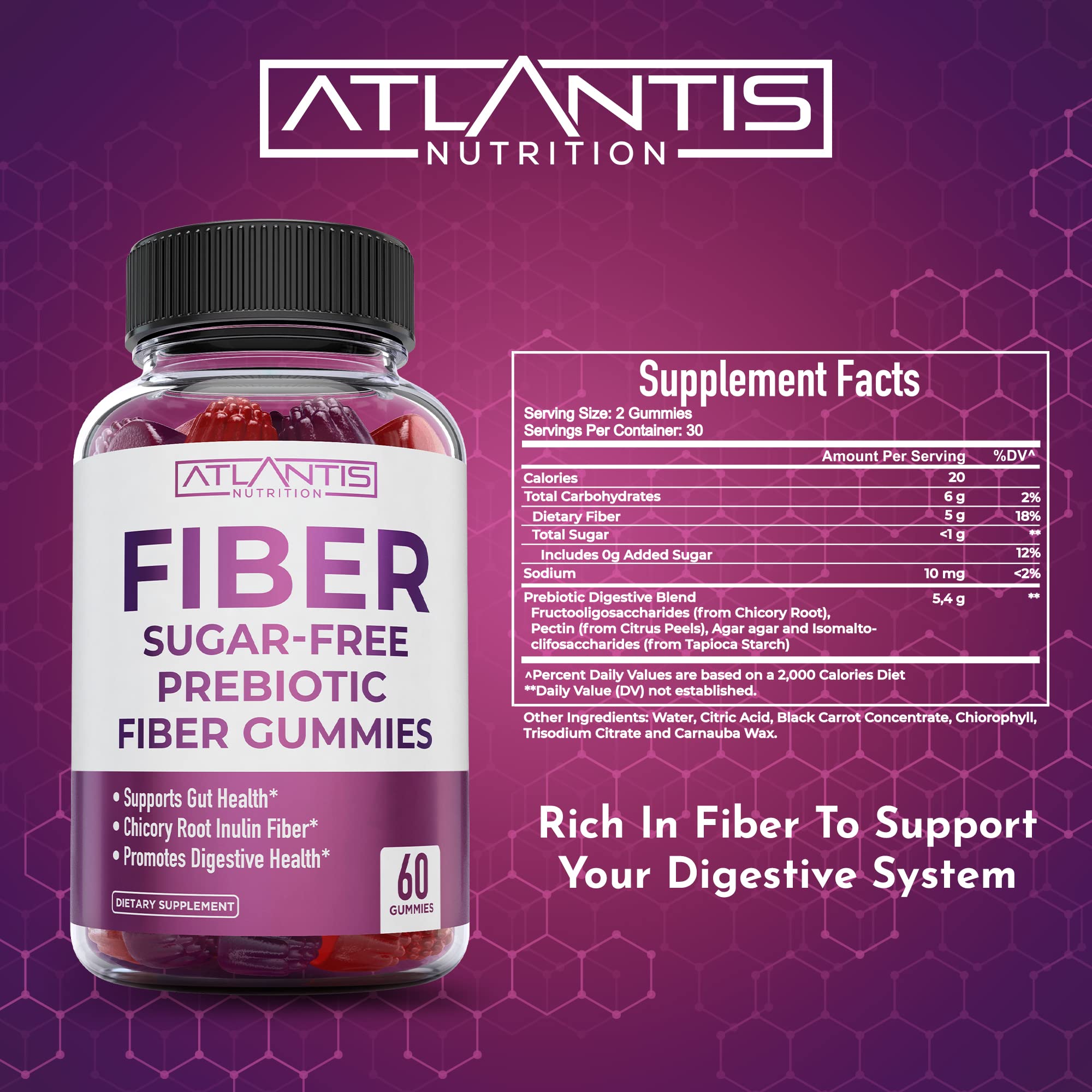 Prebióticos en gominolas para flora intestinal saludable con Atlantis Nutrition.