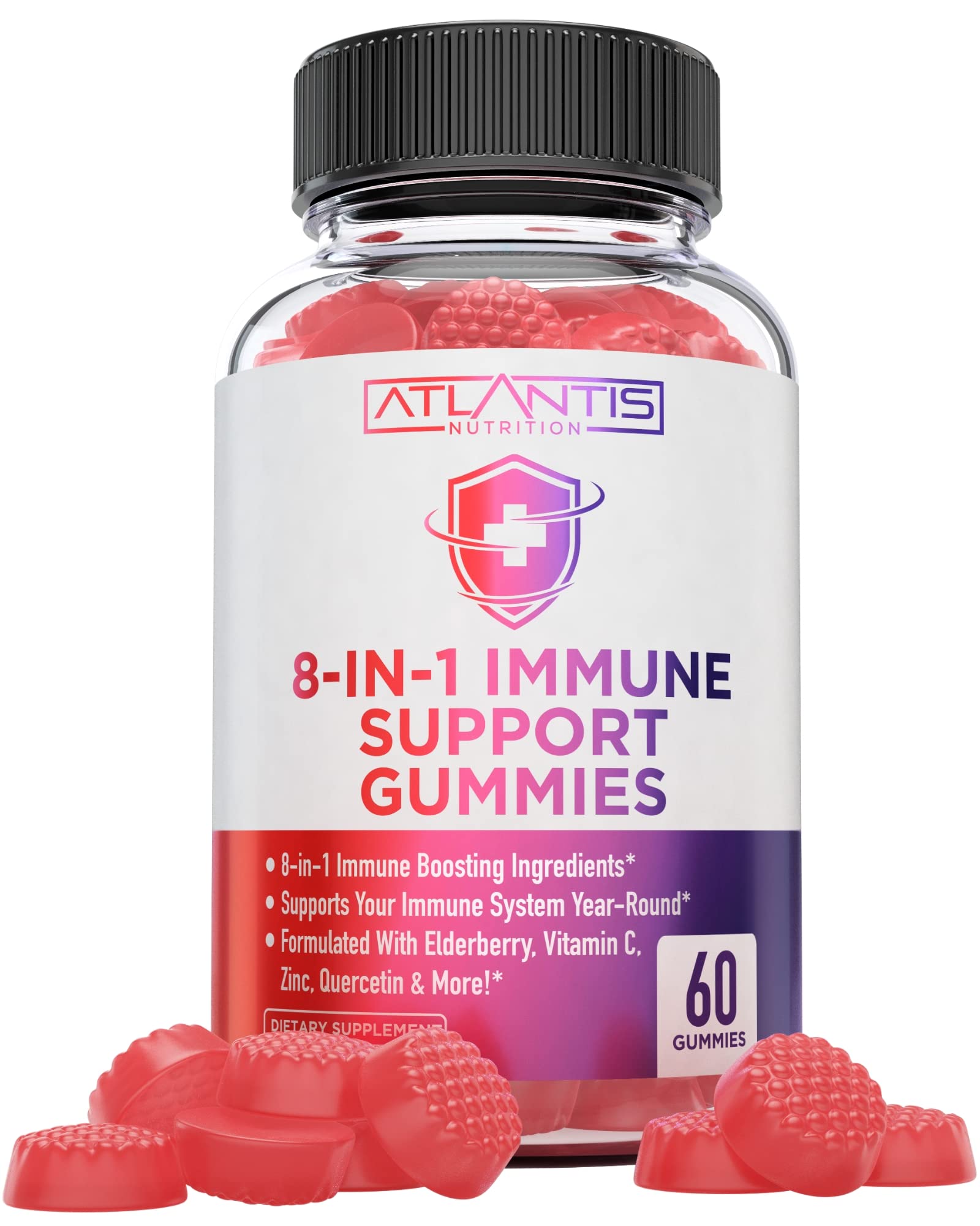 Atlantis Nutrition gominolas inmunidad 8-en-1 en bote para uso diario.