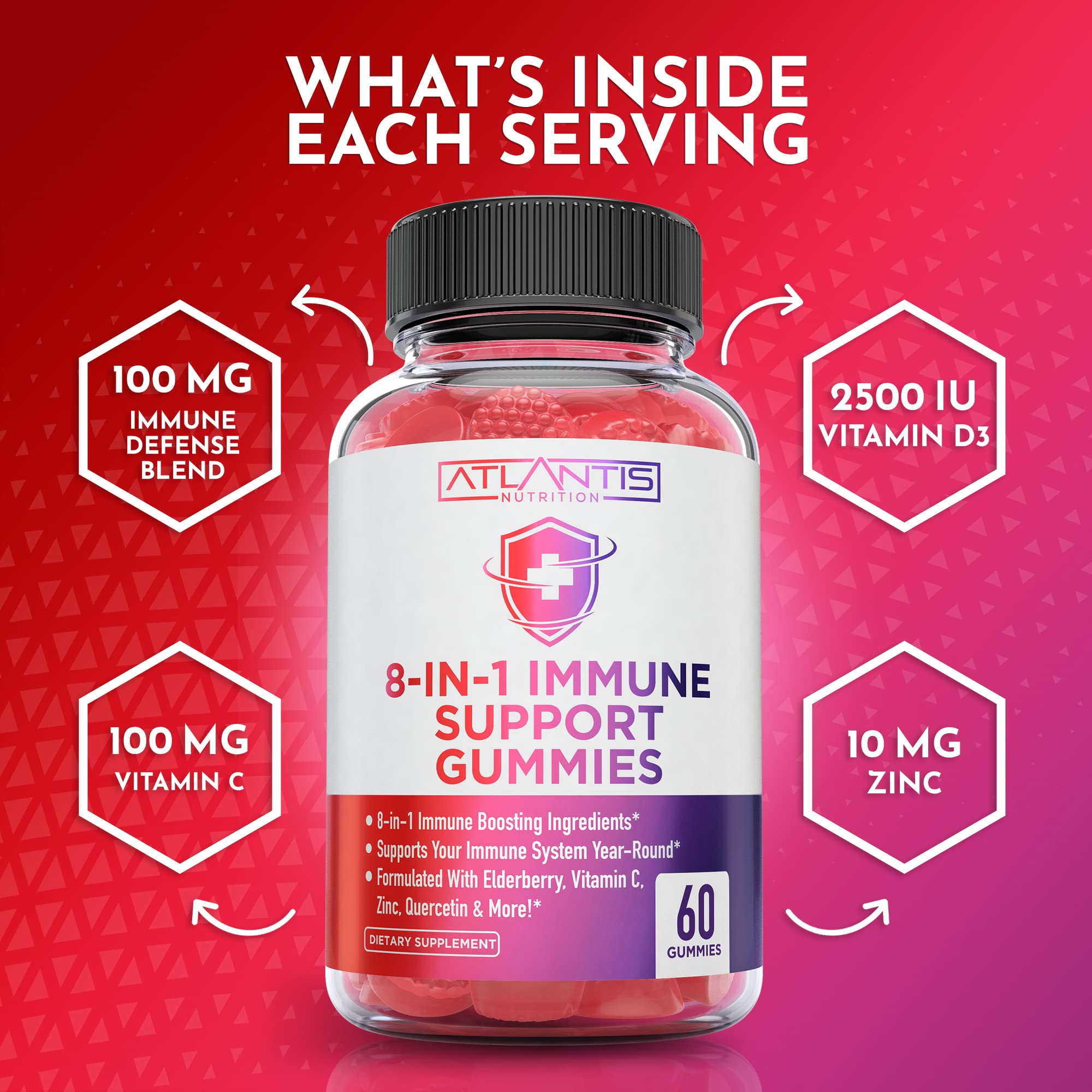 Gominolas Atlantis Nutrition con zinc y vitamina C, ingredientes clave.