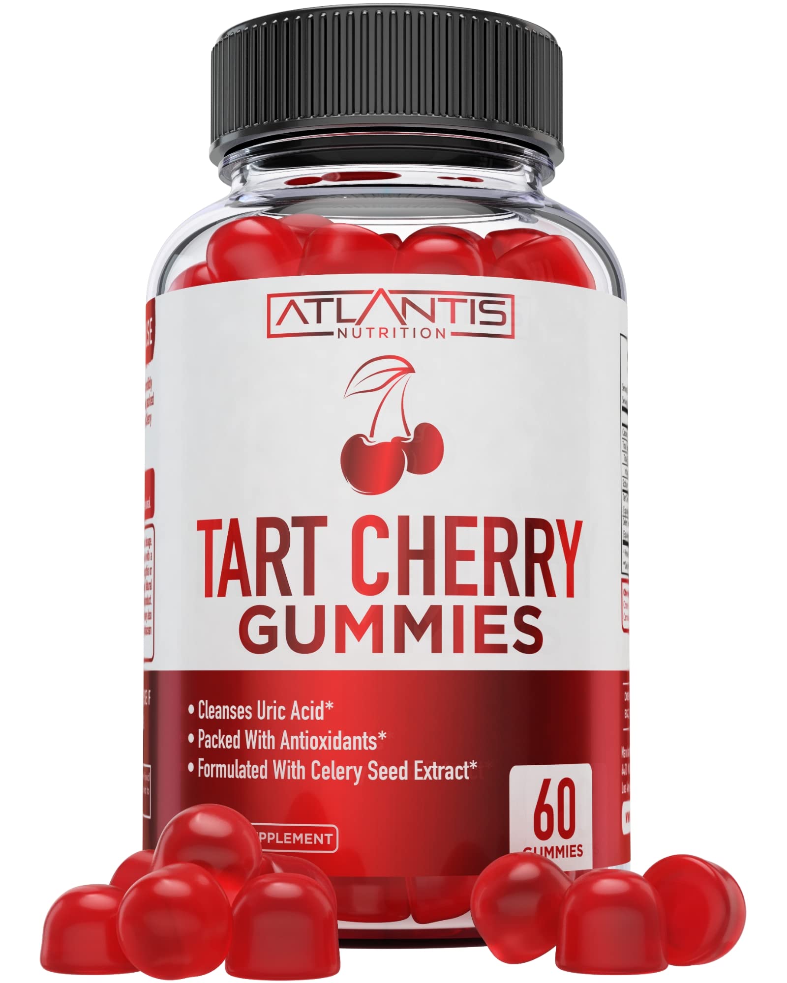 Atlantis Nutrition gomitas de cereza Tart, sabor natural para uso diario.