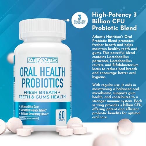 Atlantis Nutrition Probioticos orales, tableta, mejora cuidado dental y aliento.