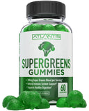 Gomitas Atlantis Nutrition Supergreens en envase, sabor frambuesa, ideal para consumo diario.