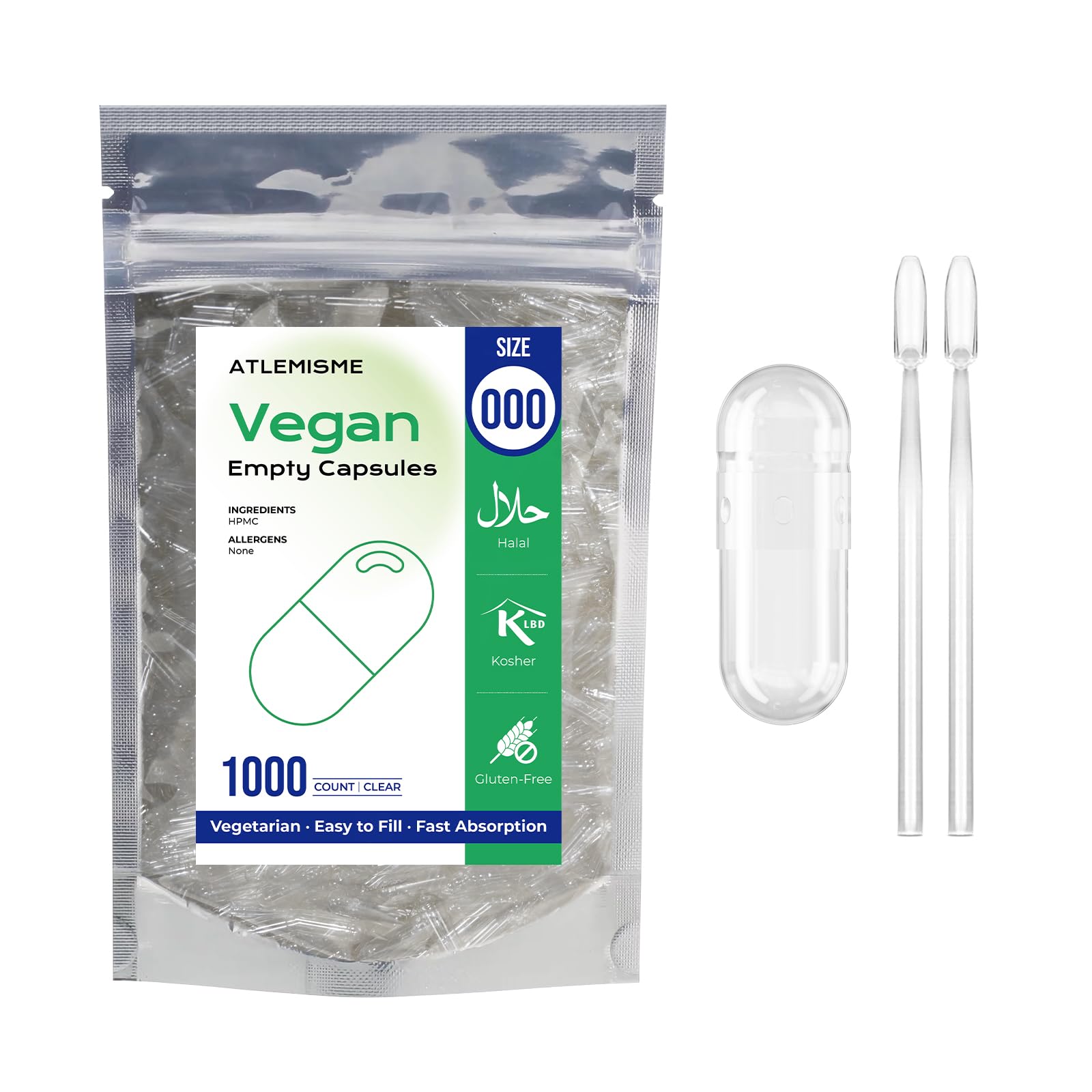 ATLEMISME cápsulas veganas tamaño 000 en caja para mezclas personalizadas.