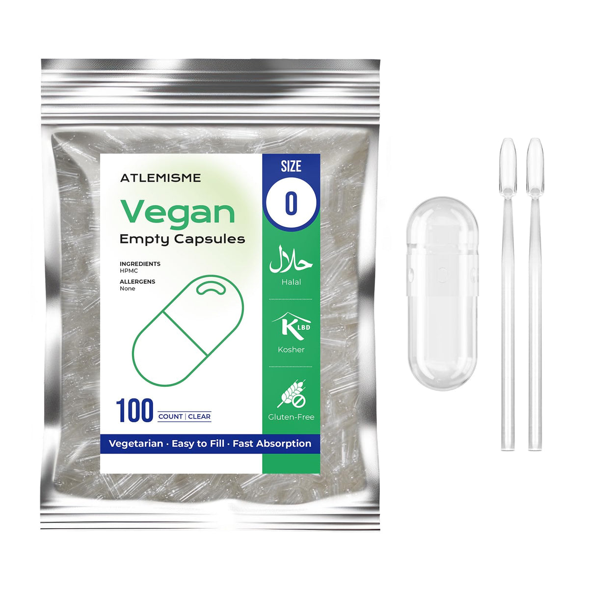 ATLEMISME cápsulas vegetales tamaño 0, paquete de 100 para DIY