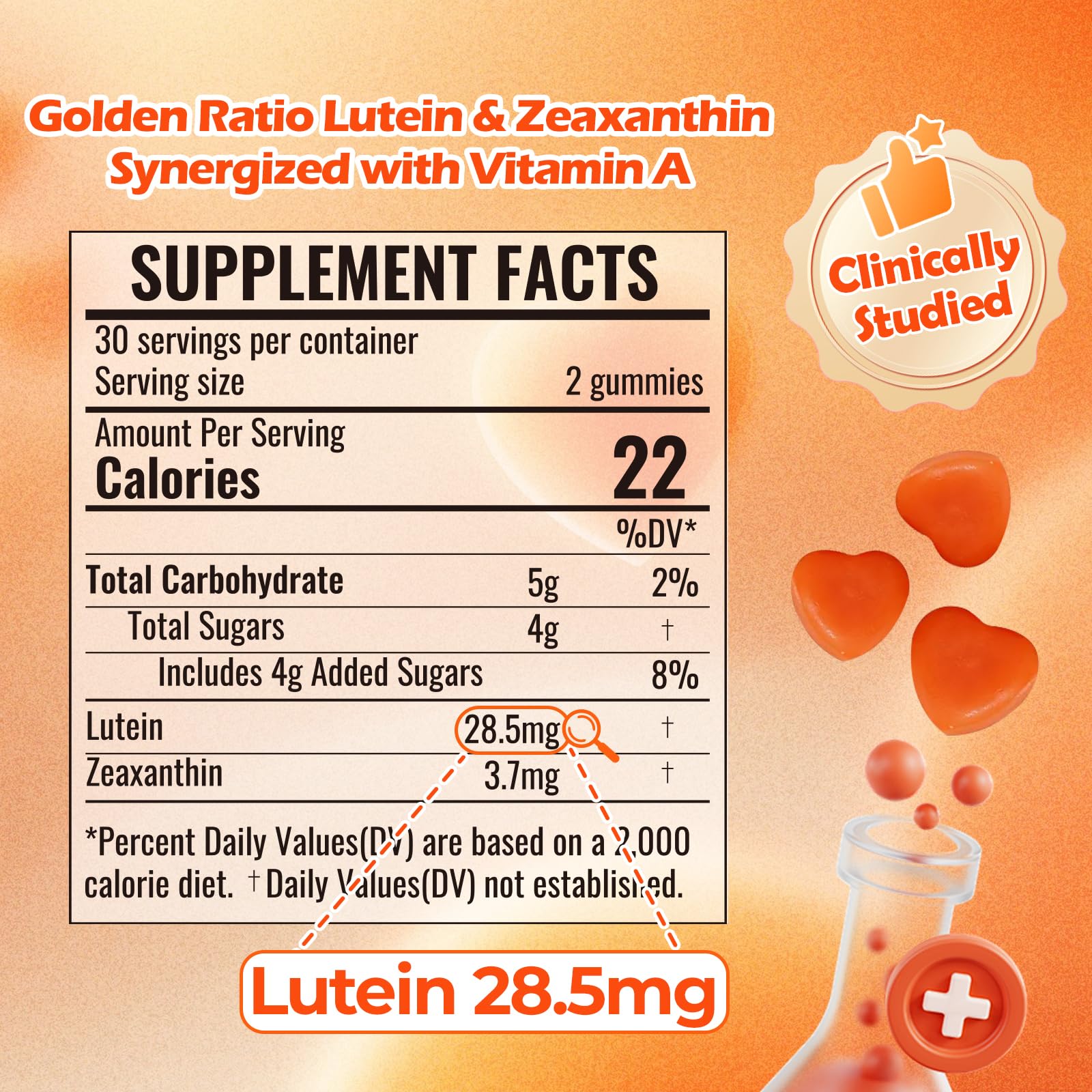 ATLEMISME Lutein Gummies etiqueta clara, destaca ingredientes veganos y ausencia de OMG