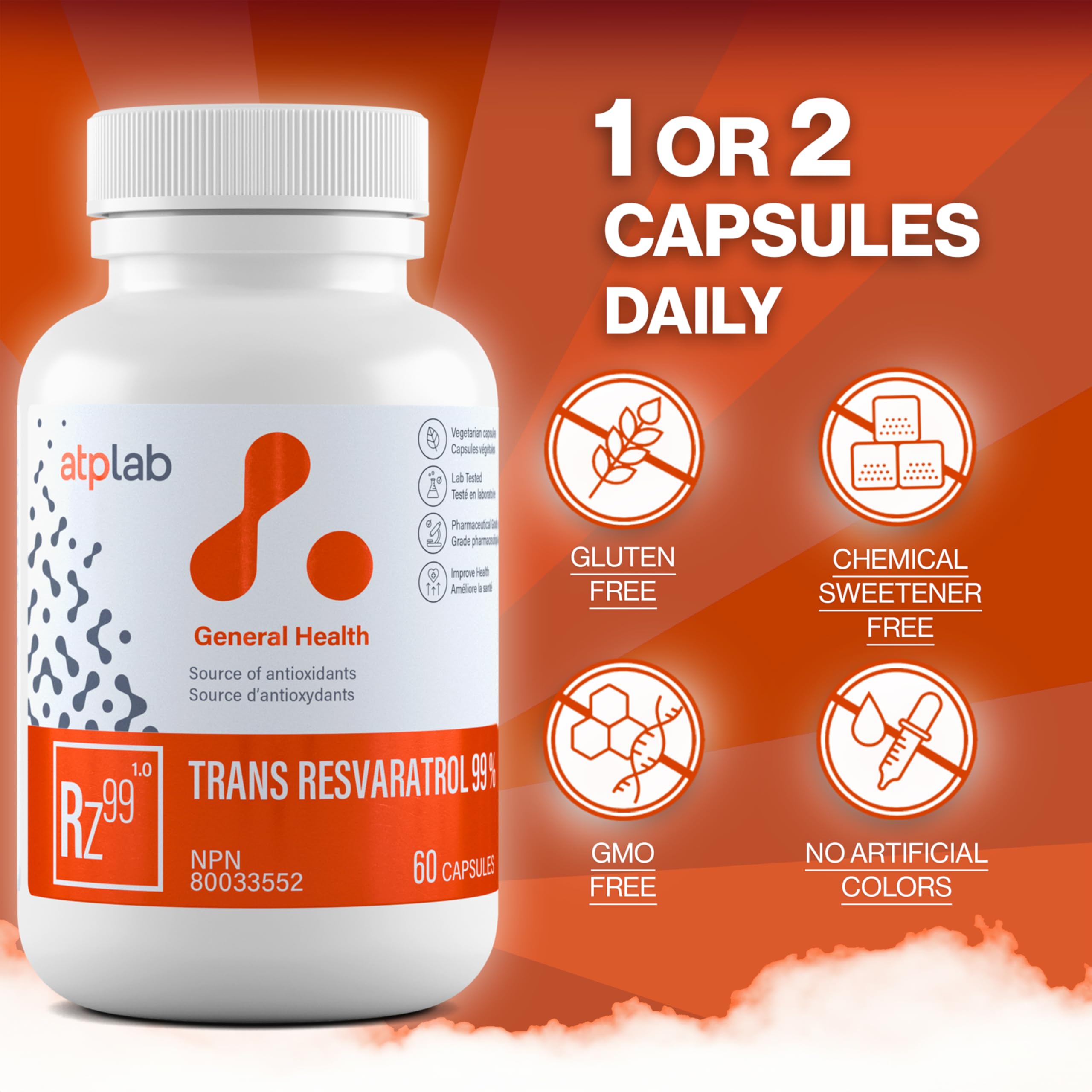 ATP LAB Trans Resveratrol: cápsulas sin gluten para dietas sensibles