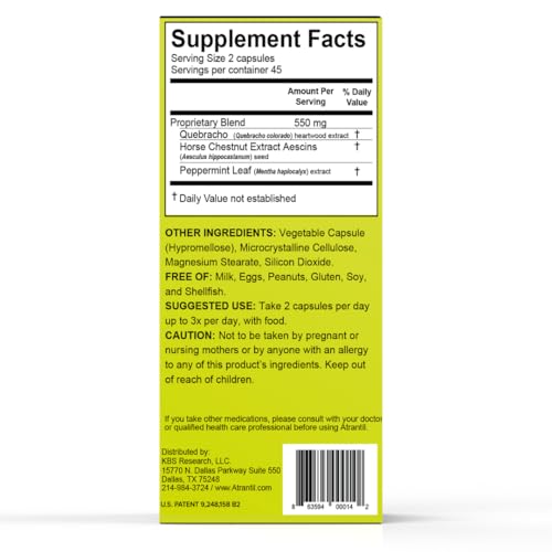 Atrantil caja envase, detalle de la etiqueta para identificar ingredientes clave.
