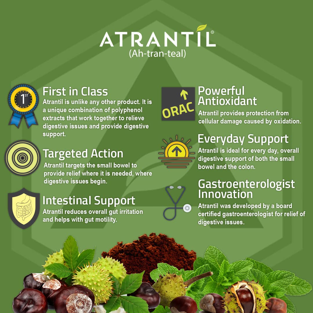 Atrantil embalaje, lectura de ingredientes clave como polifenoles para confianza.