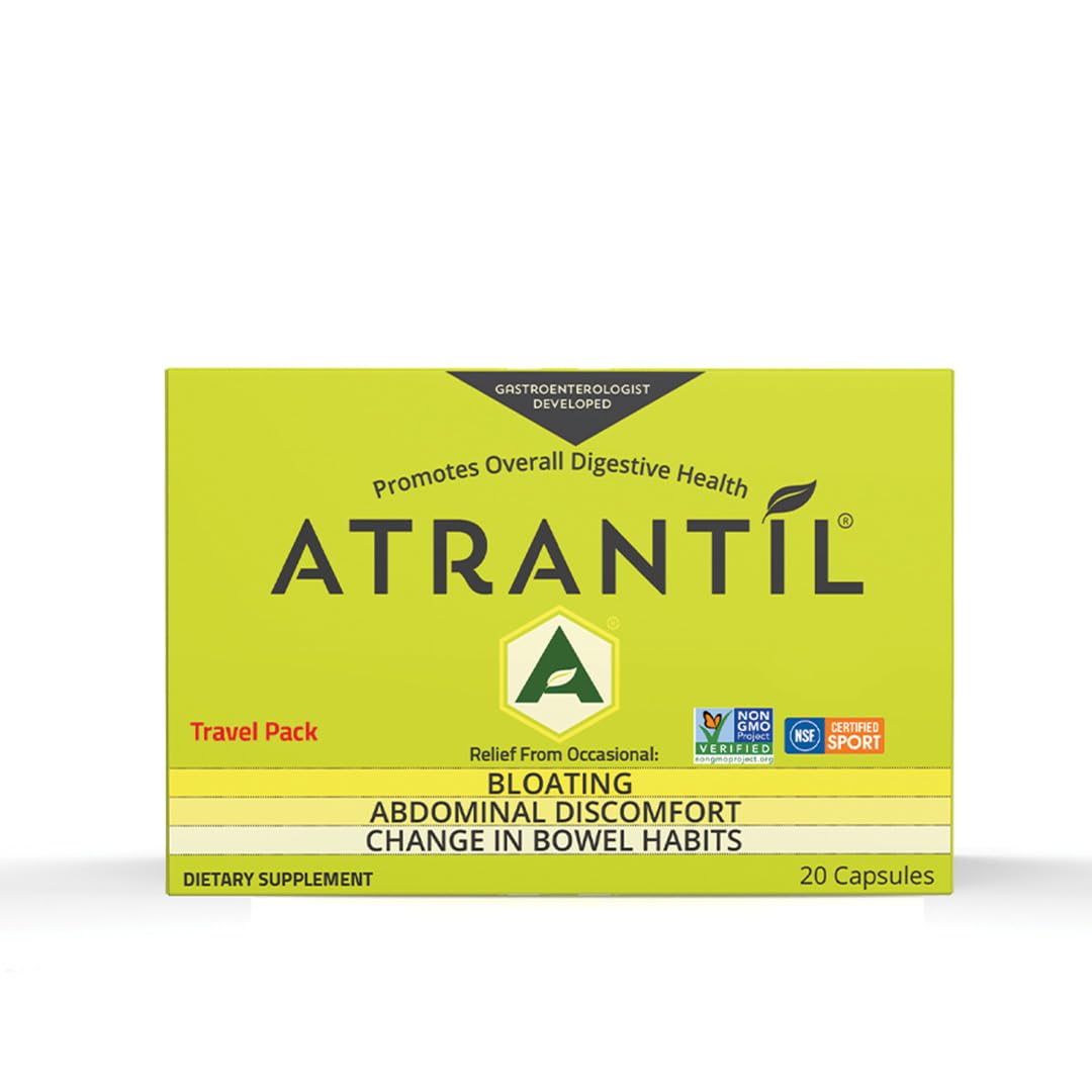 Atrantil paquete viaje 20 cápsulas para apoyo digestivo.