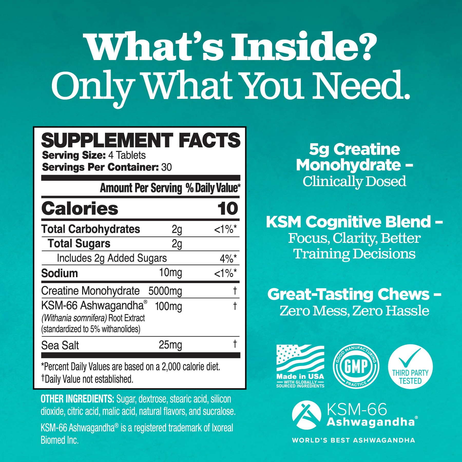Attain Nutrients Creatine Chews con Ashwagandha KSM-66 para enfoque.