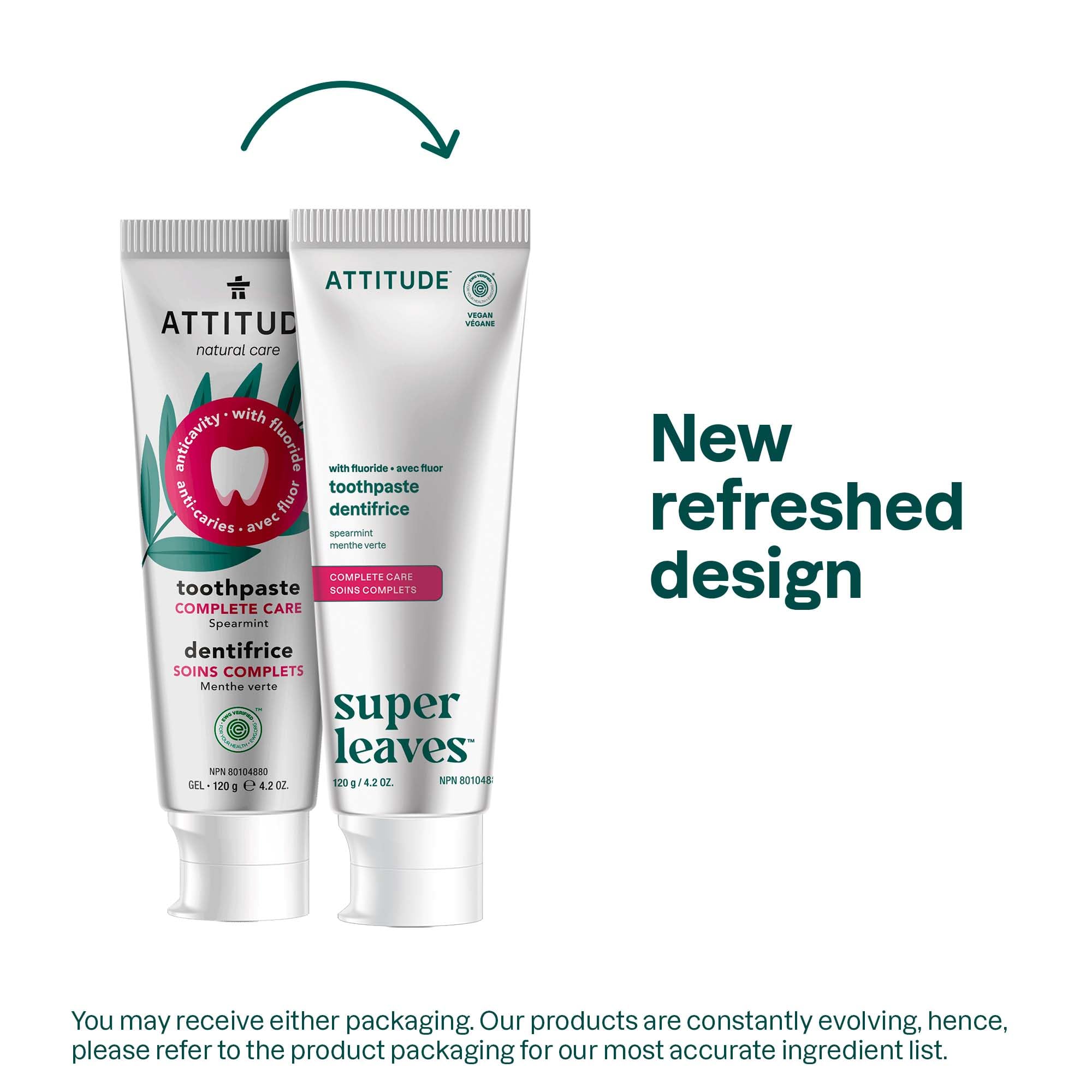 ATTITUDE pasta dental con fluoruro para prevenir caries.