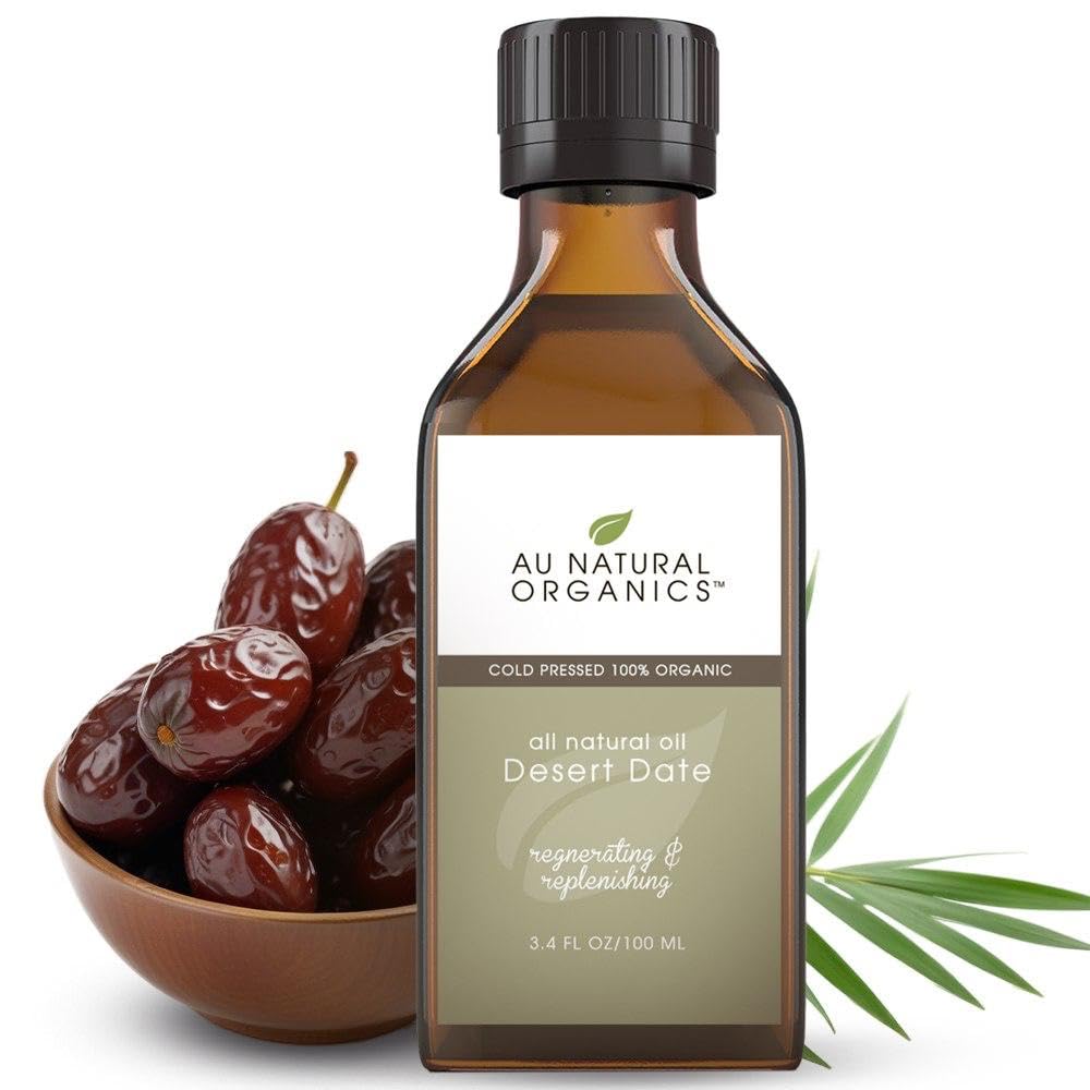 Au Natural Organics Aceite de Dátiles del Desierto en bote para hidratación de la piel.