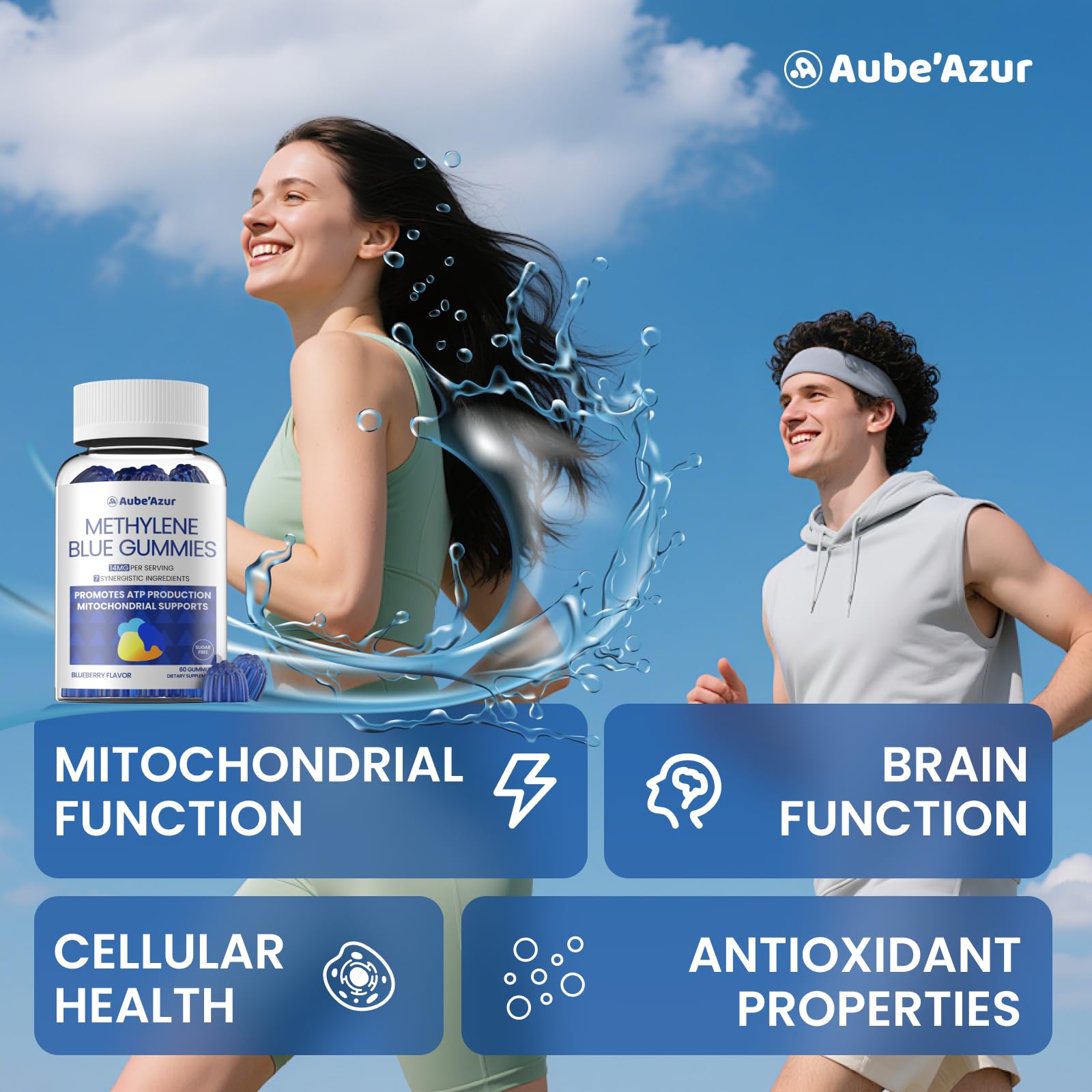 Aube'Azur gominolas metileno azul, dosificación diaria fácil.
