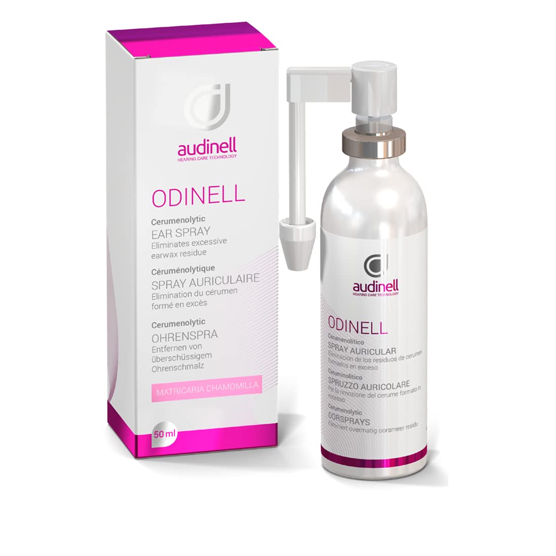 Audinell spray para oídos, botella visible para disolver cerumen