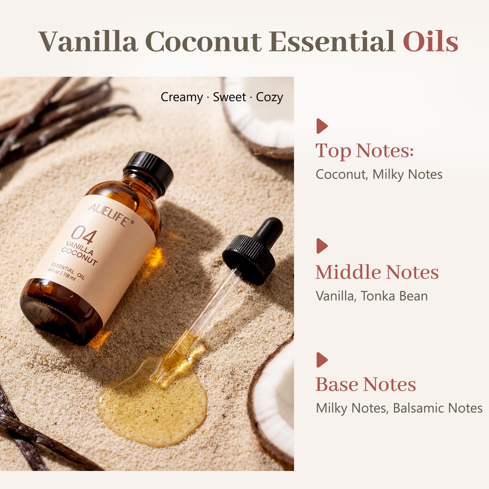 Auelife Aceite Vanilla Coconut para ambientar espacios con fragancia cálida.