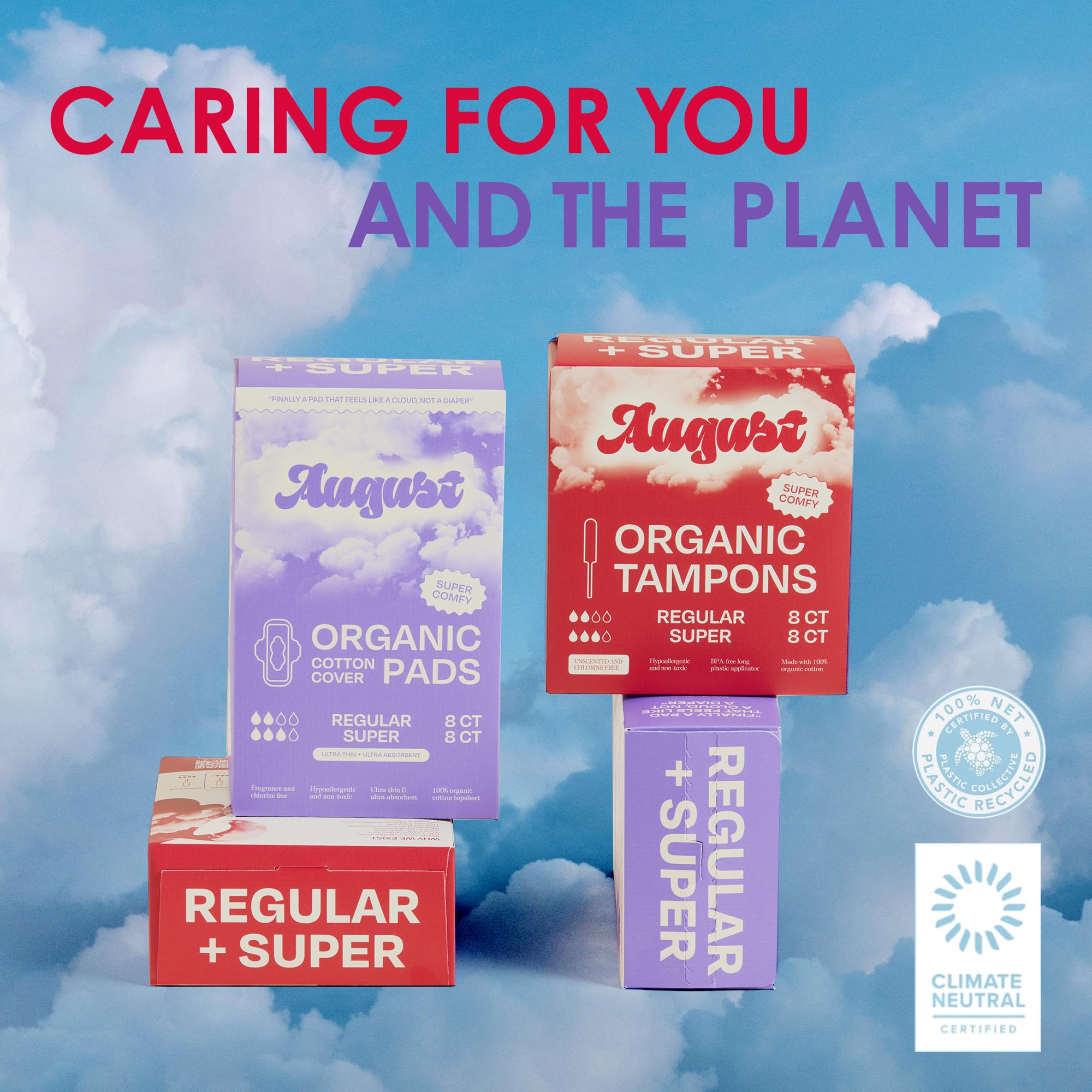 Tampones August de algodón orgánico para protección discreta en el día a día.