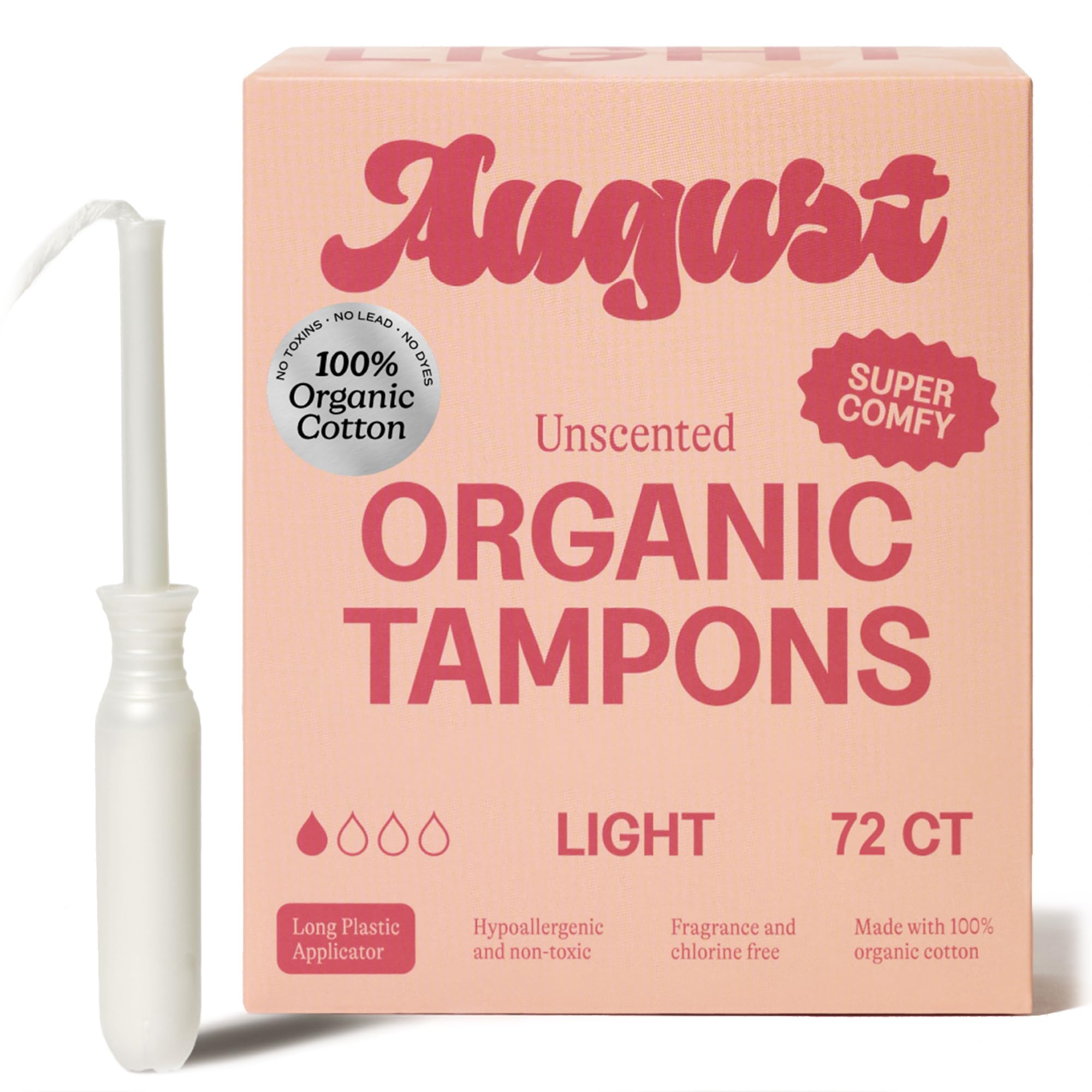 August Tampónes Ligero: caja 3x24, algodón orgánico para protección suave.