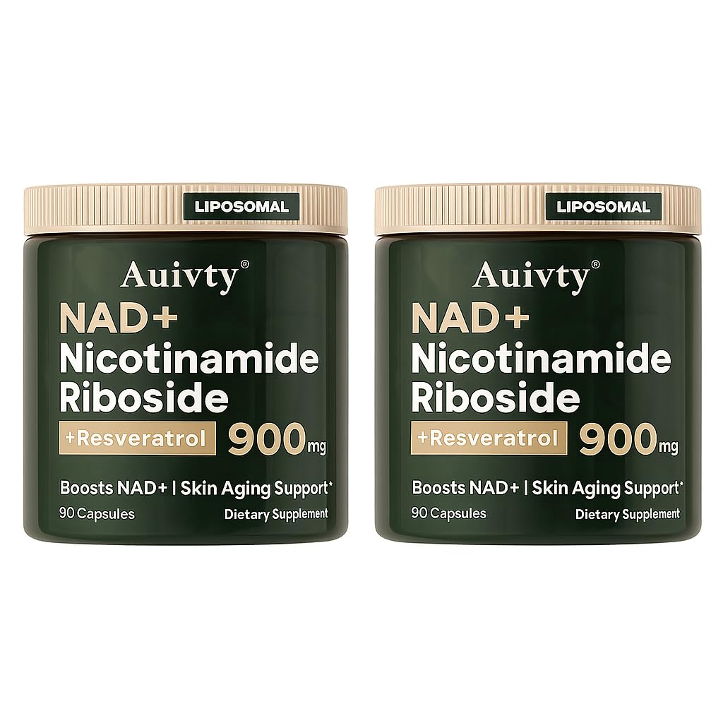 Auivty NAD+ y Resveratrol: botella para energía diaria y piel saludable.