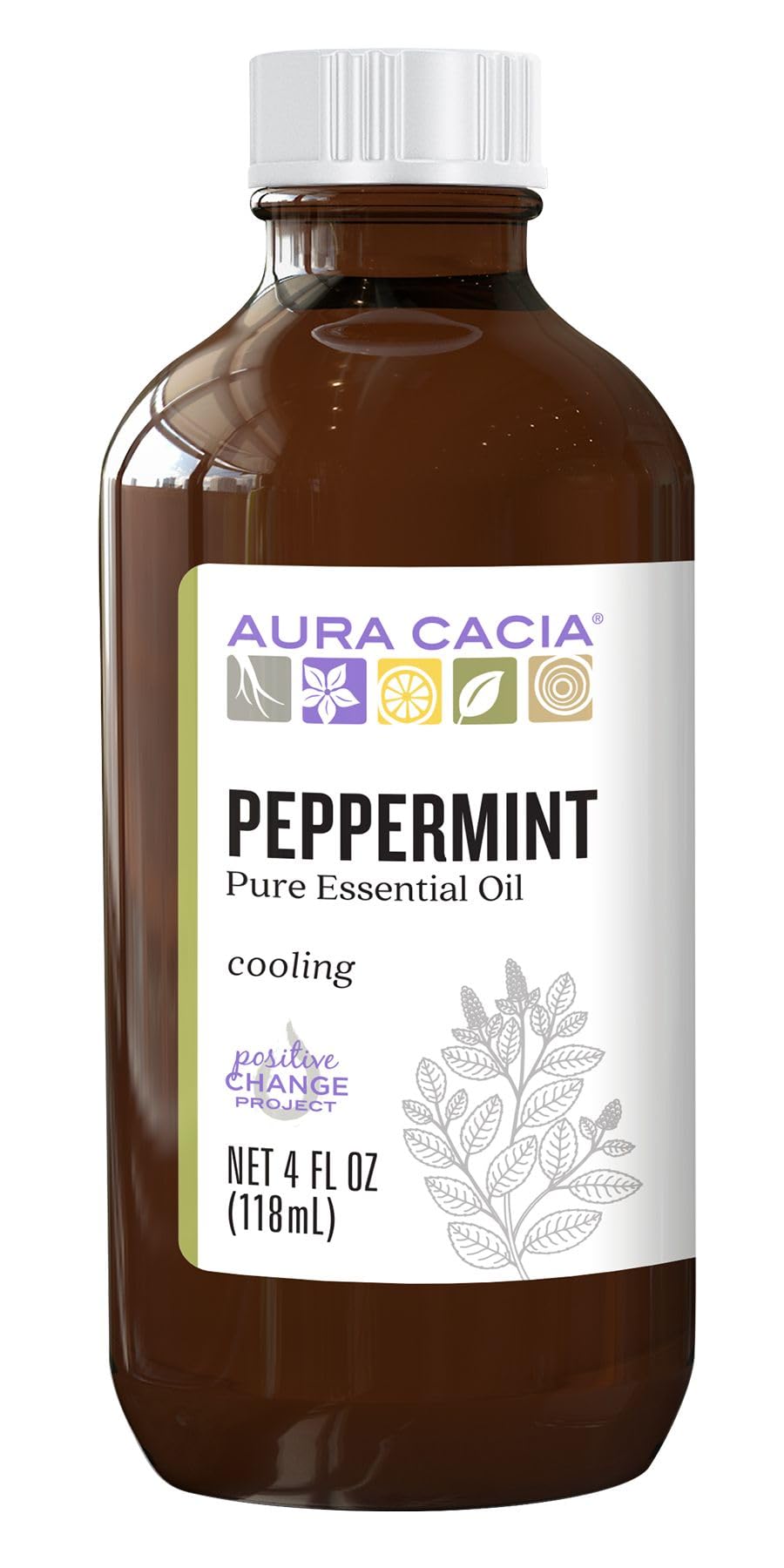 Aura Cacia Aceite esencial menta piperita en botella, aroma fresco para difusor.