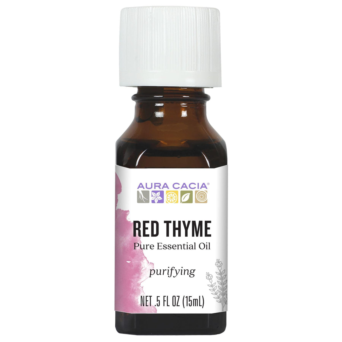 Aura Cacia aceite esencial tomillo rojo en botella, ideal para difusión ambiental.