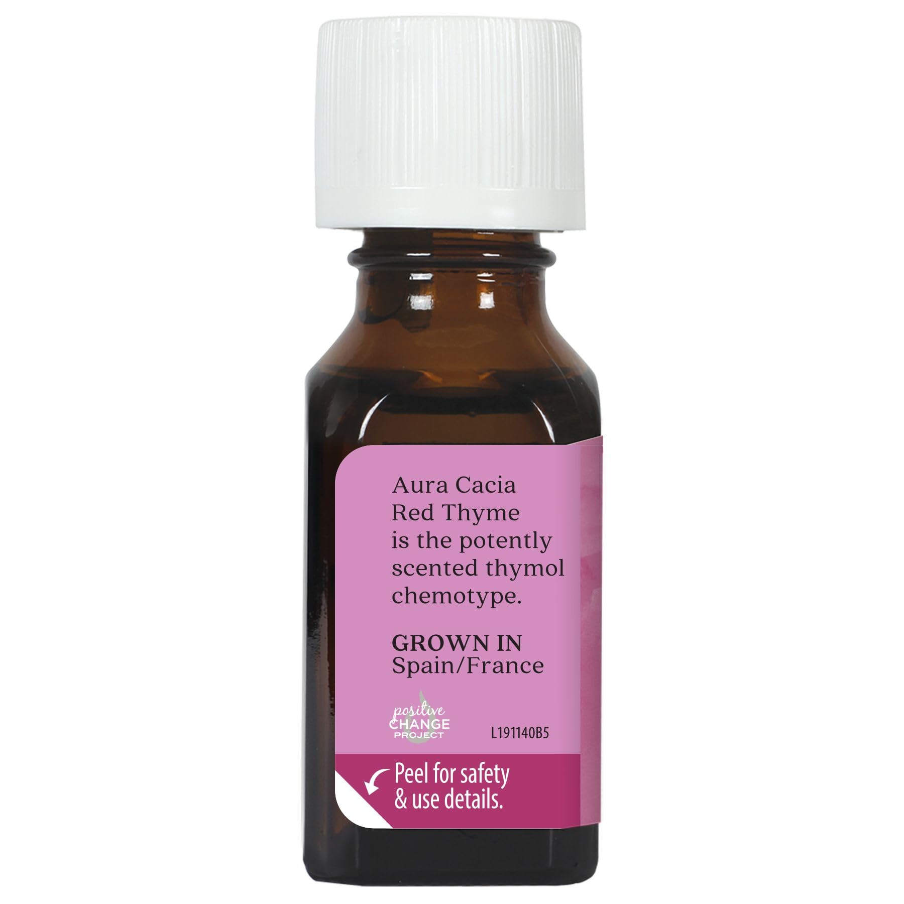 Etiqueta Aura Cacia resalta pureza para aromas caseros.