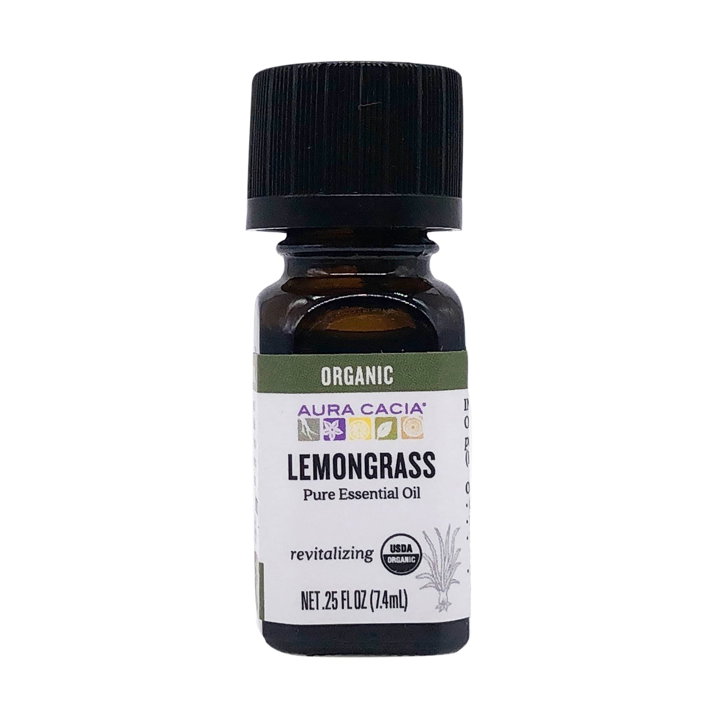 Envase transparente de Aura Cacia Lemongrass, fácil visualización de cantidad