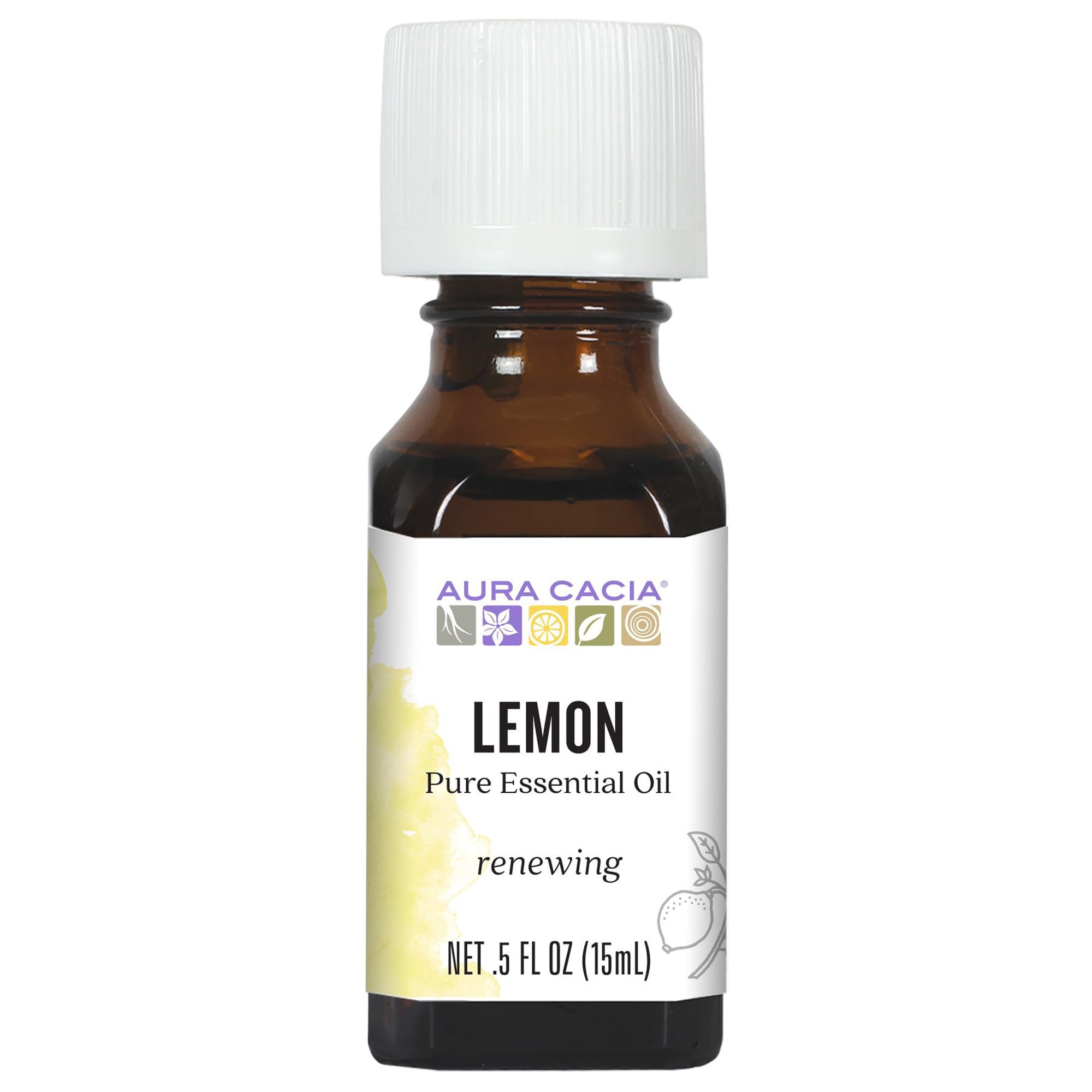 Aura Cacia Lemon Oil: botella de aceite puro para difusores y mezclas caseras.