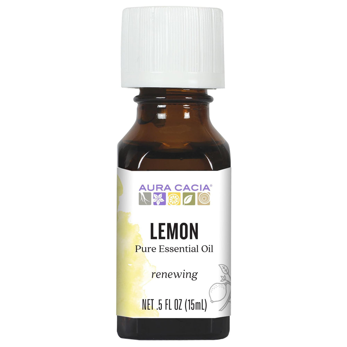 Aura Cacia Lemon Oil: botella de aceite puro para difusores y mezclas caseras.