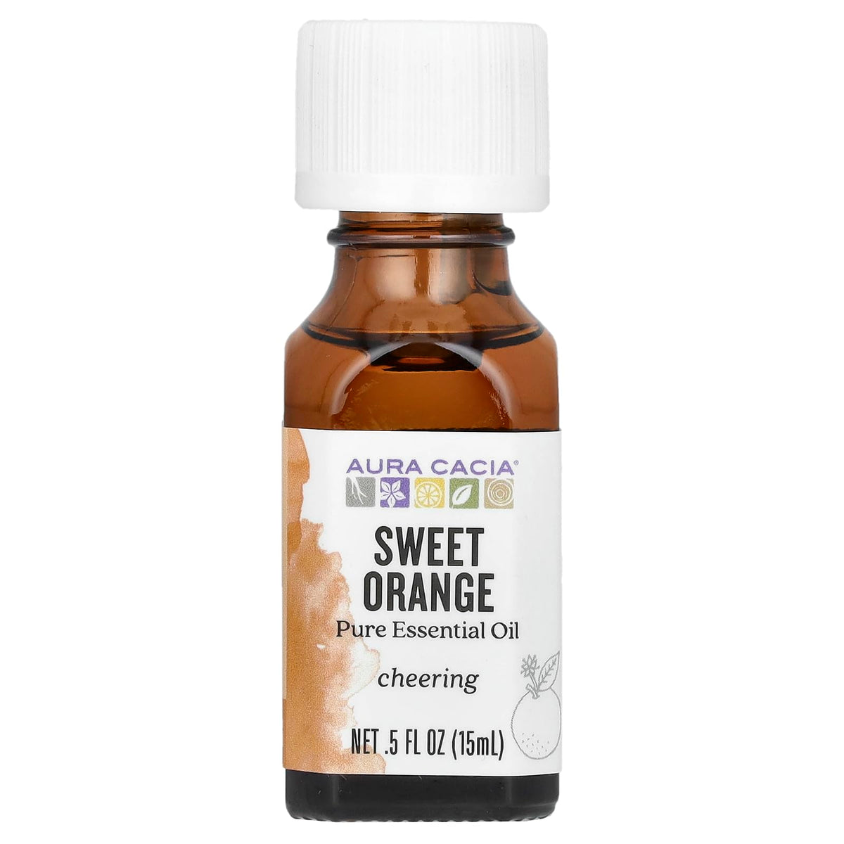 Aura Cacia aceite esencial naranja dulce, frasco; aroma cítrico para elevar el ánimo.