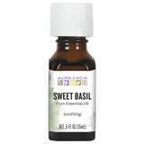 Aura Cacia albahaca dulce, botella, aroma herbal para aclarar el ambiente y elevar el ánimo.
