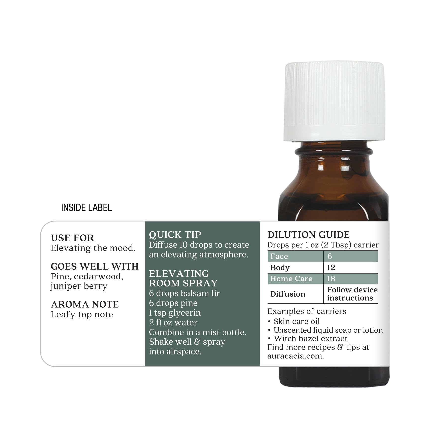 Aura Cacia Balsam Fir Needle etiqueta GC-MS para pureza certificada