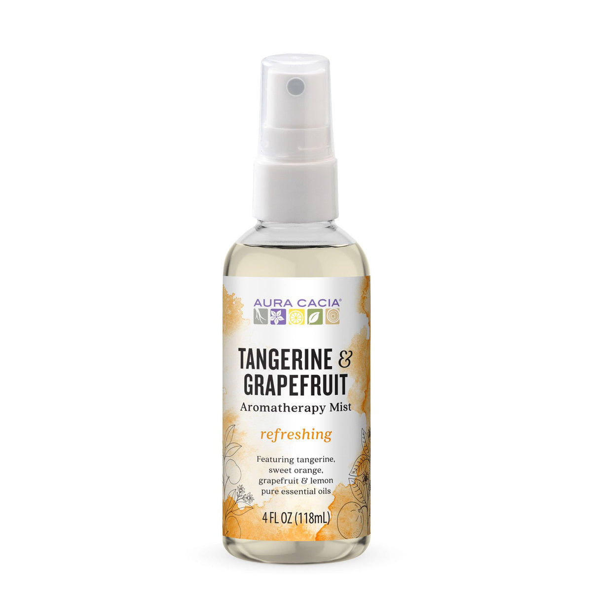 Aura Cacia bruma aromática de mandarina y toronja en botella; para despertar el ánimo.