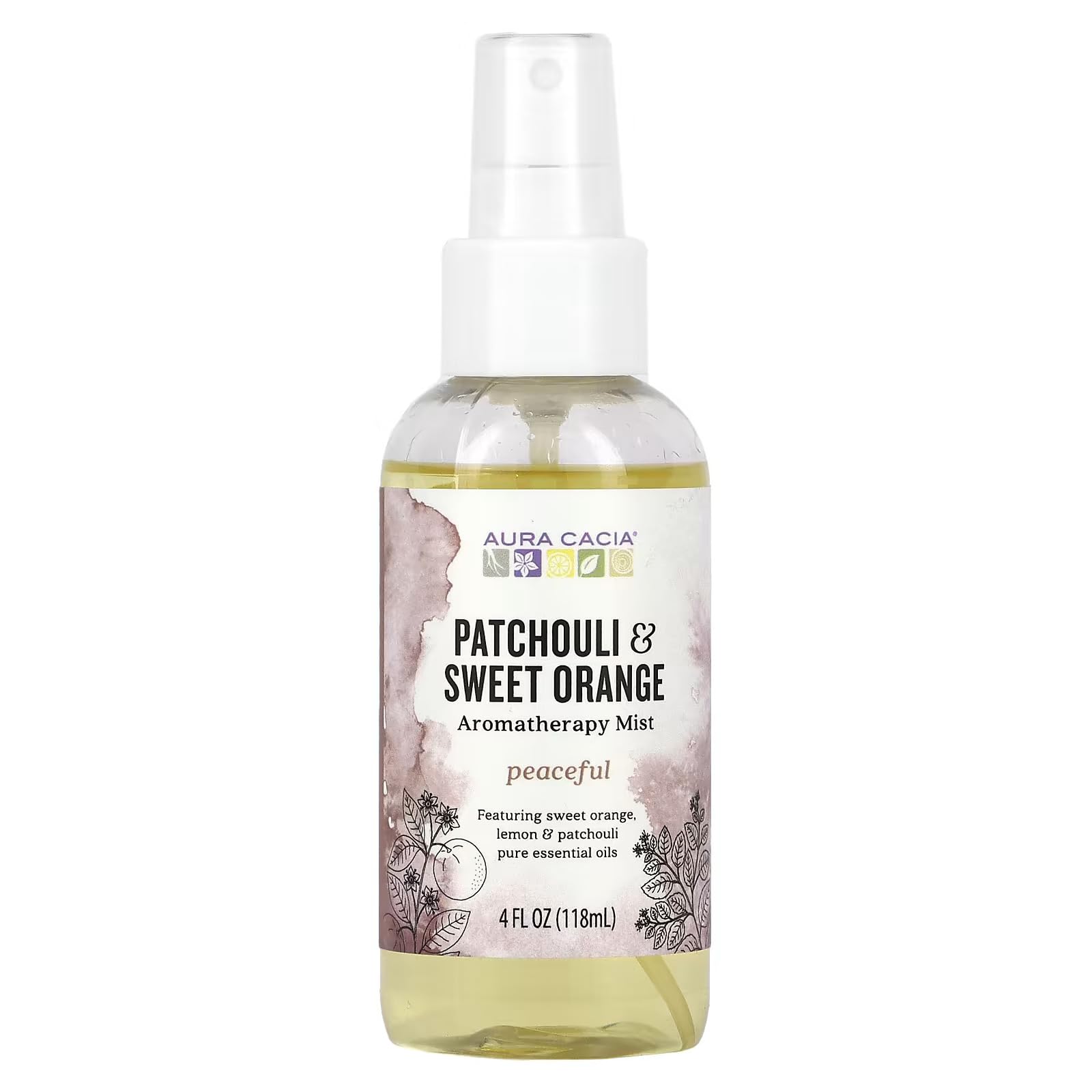 Aura Cacia Patchouli Naranja bruma aromaterapia en botella para relajación diaria