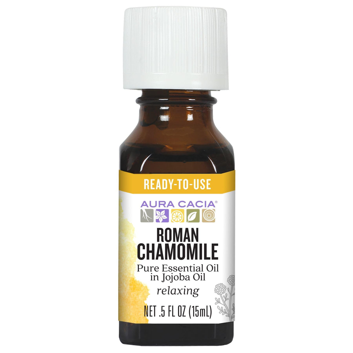 Aura Cacia camomila romana en jojoba en botella; aroma suave para aromaterapia diaria.