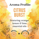 Aura Cacia Citrus Burst aroma natural sin colorantes sintéticos.
