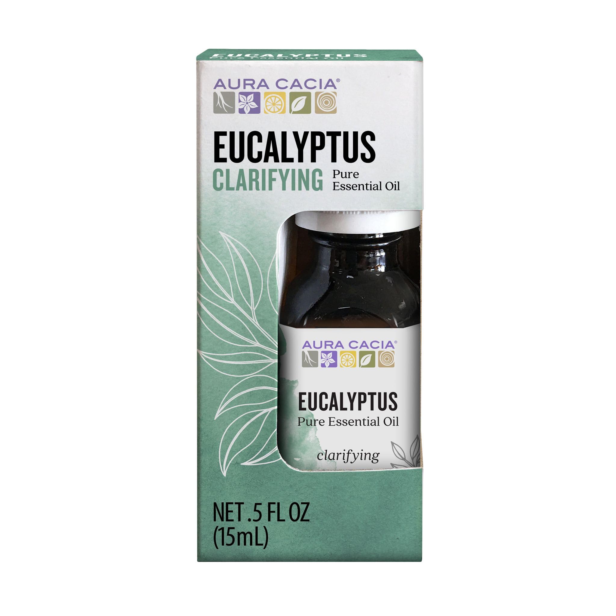 Aceite de Eucalipto Aura Cacia en botella 0,5 oz para difusor.
