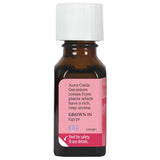 Aura Cacia Geranio etiqueta claridad, indica pureza y origen del producto