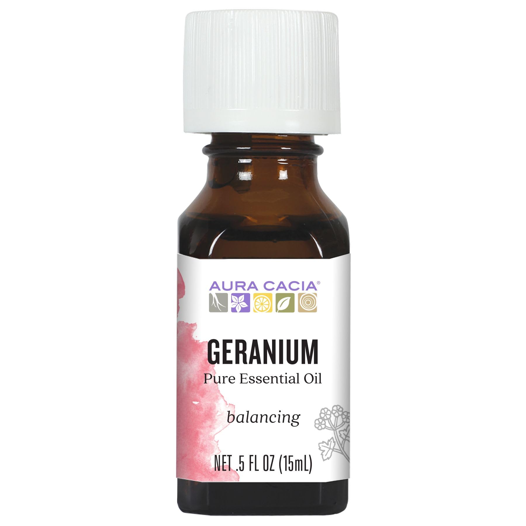Aura Cacia Geranio frasco 15ml, aroma floral suave para perfumería casera