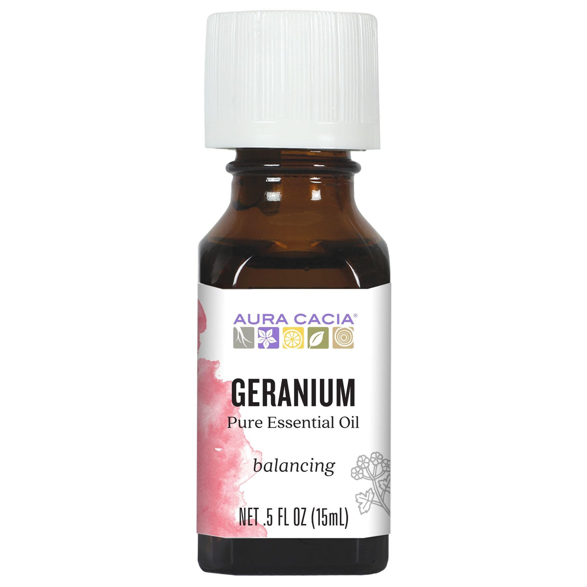 Aura Cacia Geranio frasco 15ml, aroma floral suave para perfumería casera