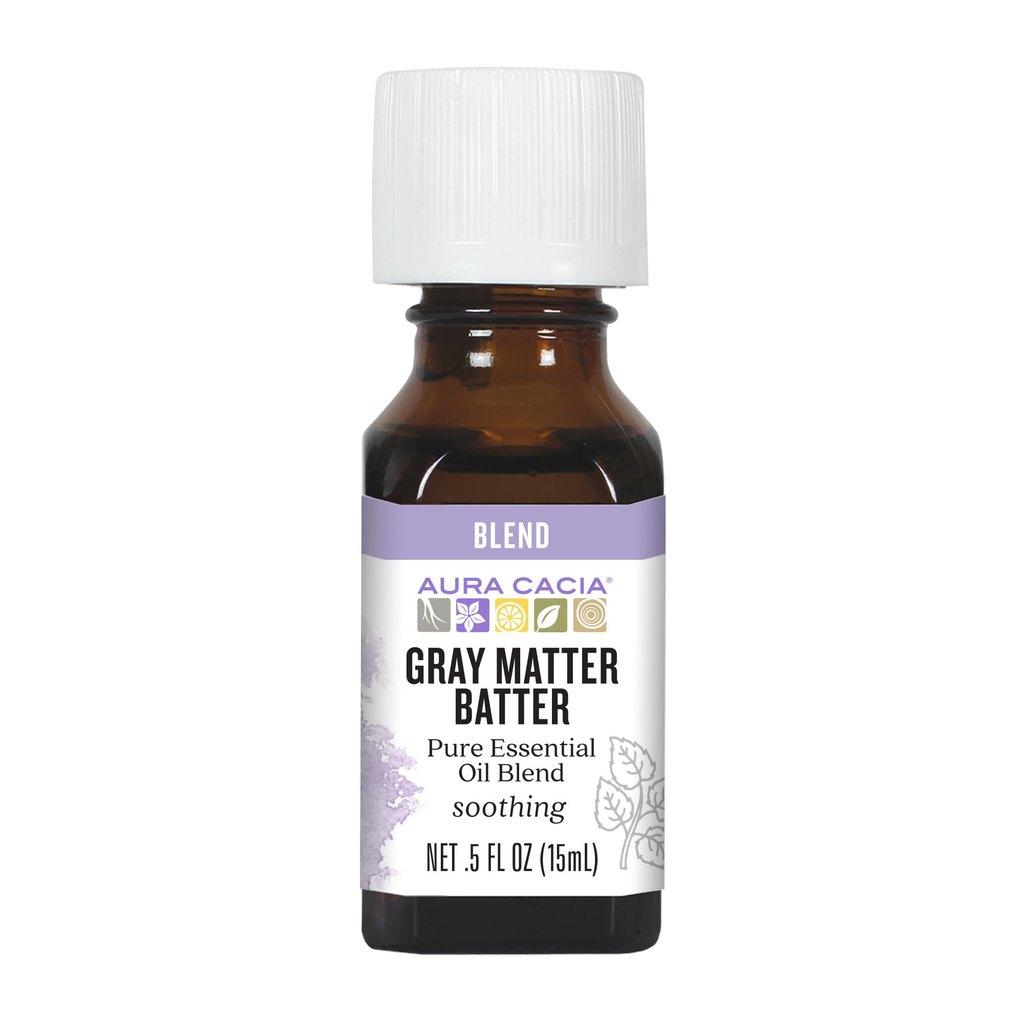 Aura Cacia Gray Matter Batter, bote de aceite esencial, ideal para masaje en las sienes y difusores