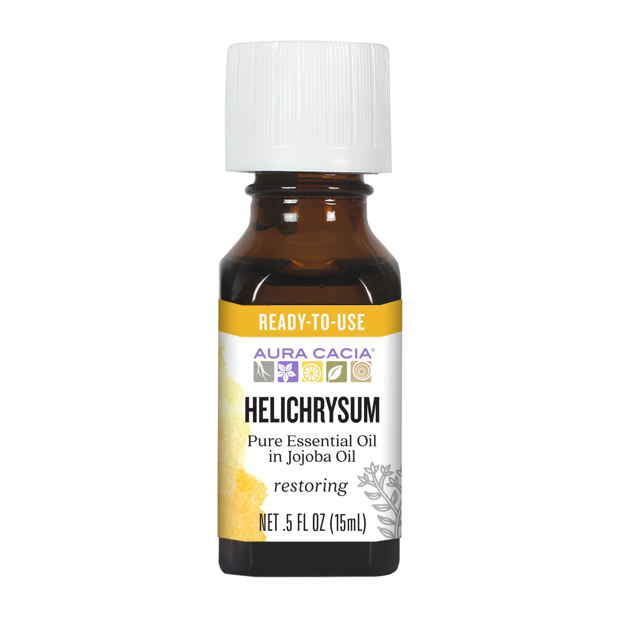 Aura Cacia Helichrysum en jojoba, bote para aplicación directa en piel seca o sensible