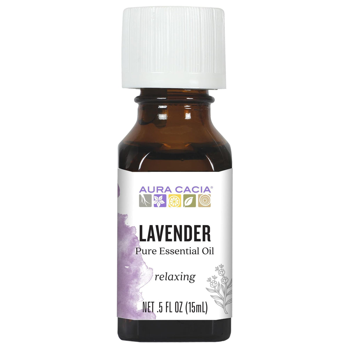 Aura Cacia Lavanda aceite esencial 15 ml, botella lista para aromaterapia.