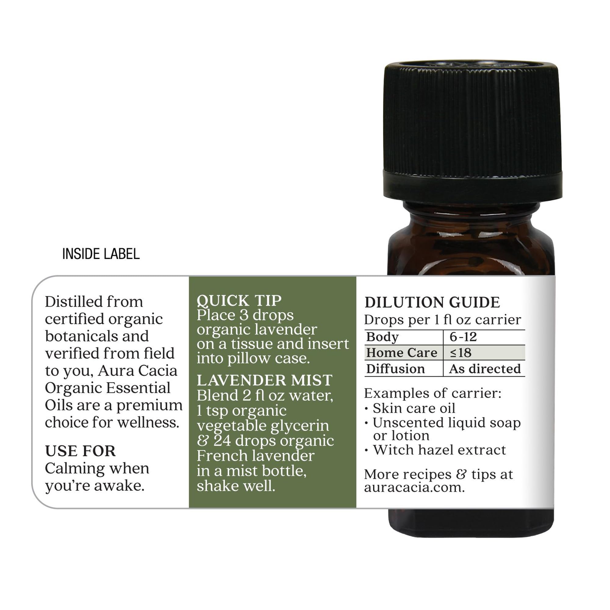 Aura Cacia Lavanda Francesa Orgánico, uso doméstico; limpieza suave de superficies.
