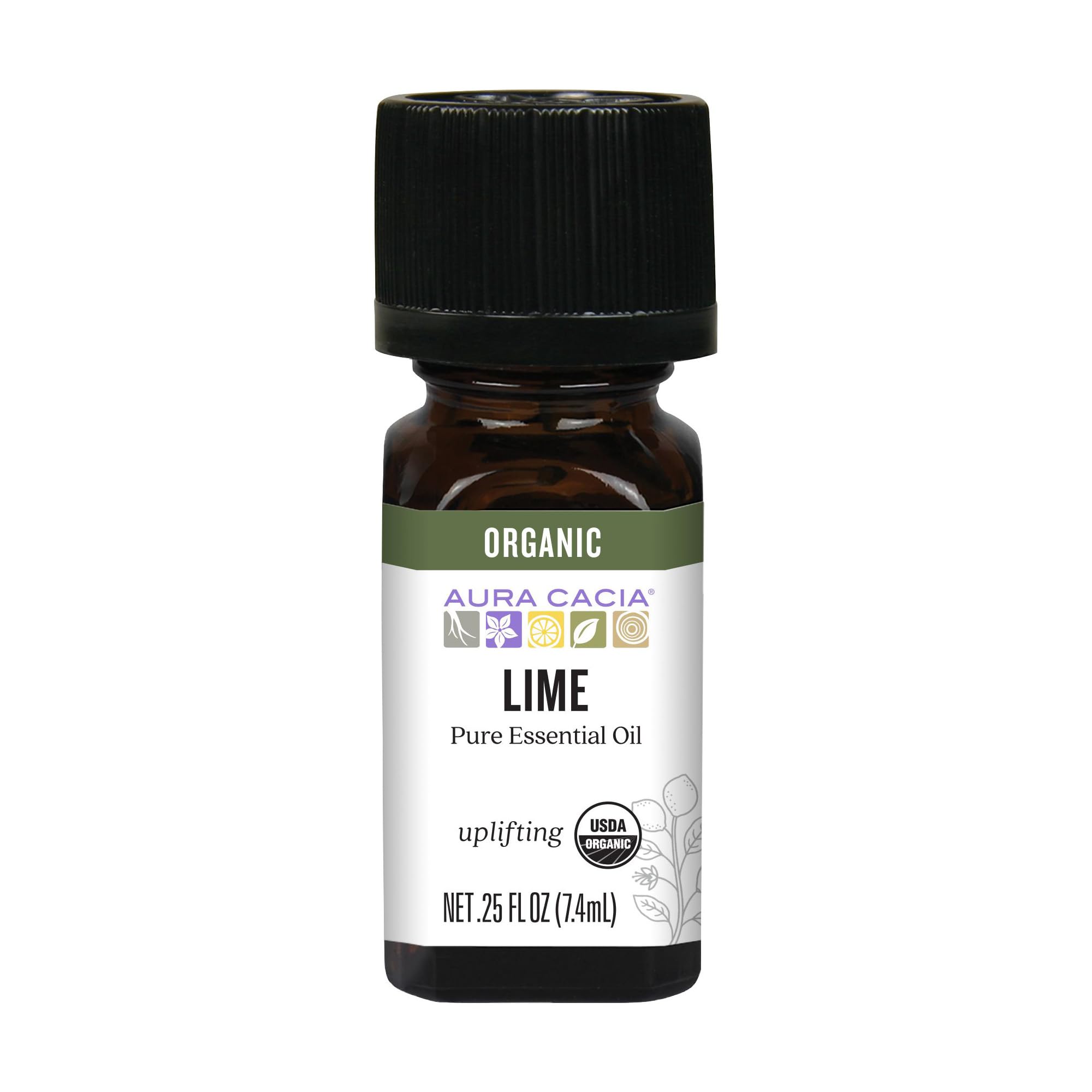Aura Cacia Lima Orgánico, botella, aroma cítrico vivo ideal para difusor.